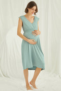 Lace V-Neck Maternity Feeding-Friendly Nightgown Green - E18466