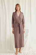 Lace Sleeve Soft Maternity Robe Coffee - E18552