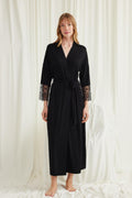 Lace Sleeve Soft Maternity Robe Black - E18555