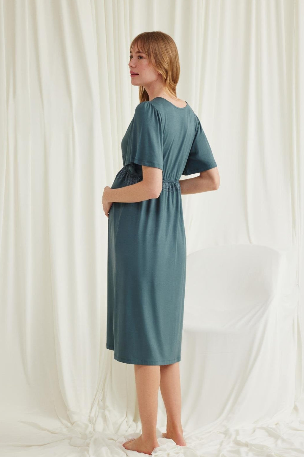 Lacy Panel Maternity Feeding-Friendly Nightgown Green - E18597