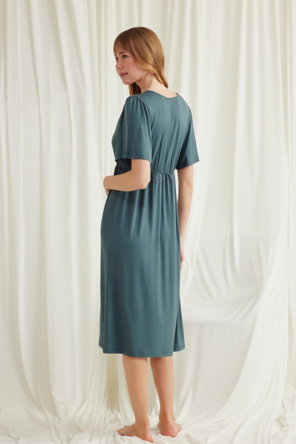 Lacy Panel Maternity Feeding-Friendly Nightgown Green - E18597