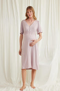 Lacy Panel Maternity Feeding-Friendly Nightgown Mink - E18599