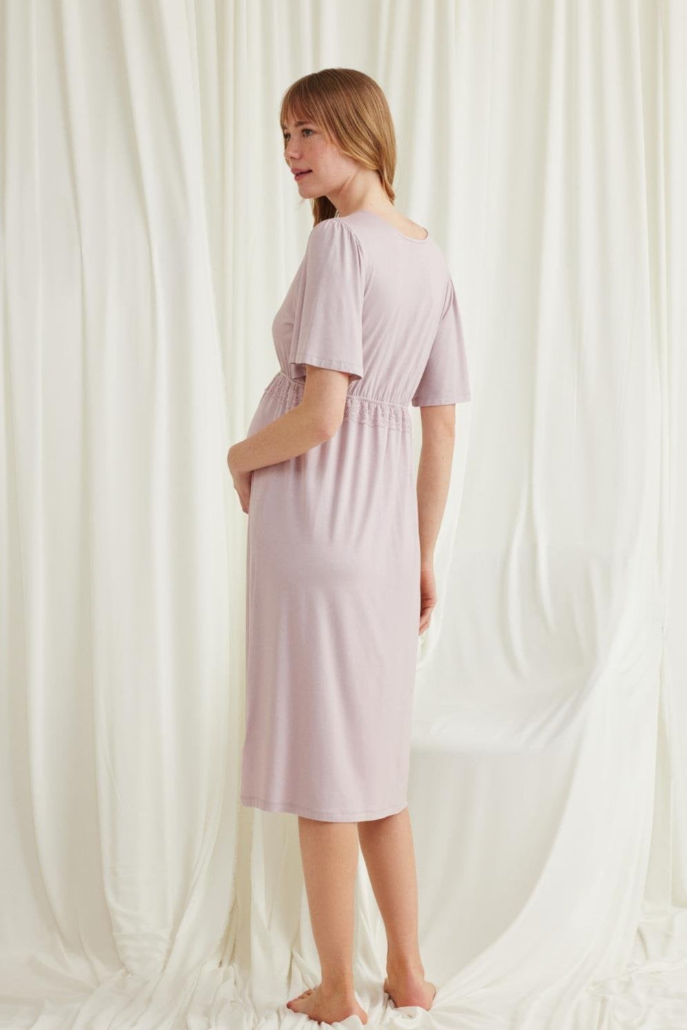 Lacy Panel Maternity Feeding-Friendly Nightgown Mink - E18599