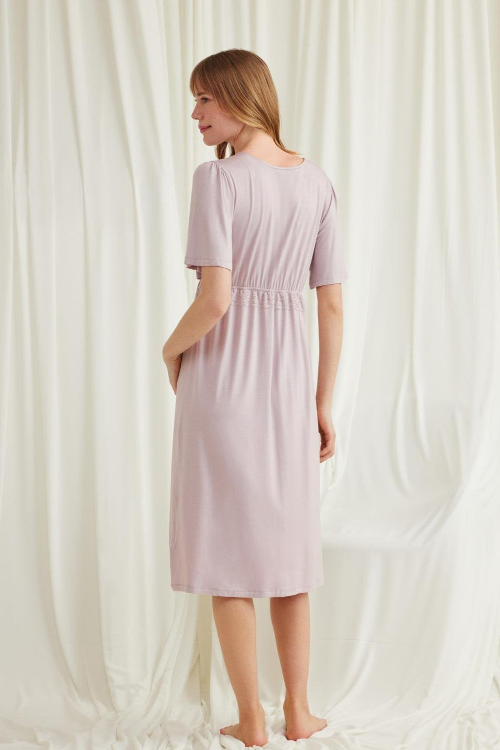 Lacy Panel Maternity Feeding-Friendly Nightgown Mink - E18599