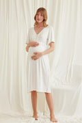 Lacy Panel Maternity Feeding-Friendly Nightgown Ecru - E18603