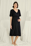 Lacy Panel Maternity Feeding-Friendly Nightgown Black - E18708