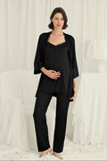 Strappy Soft 3-Piece Maternity Feeding-Friendly Pajama & Robe Set Black - E18719
