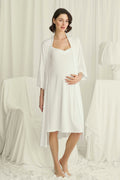 Strappy Soft Maternity Feeding-Friendly Nightgown & Robe Set Ecru - E18723