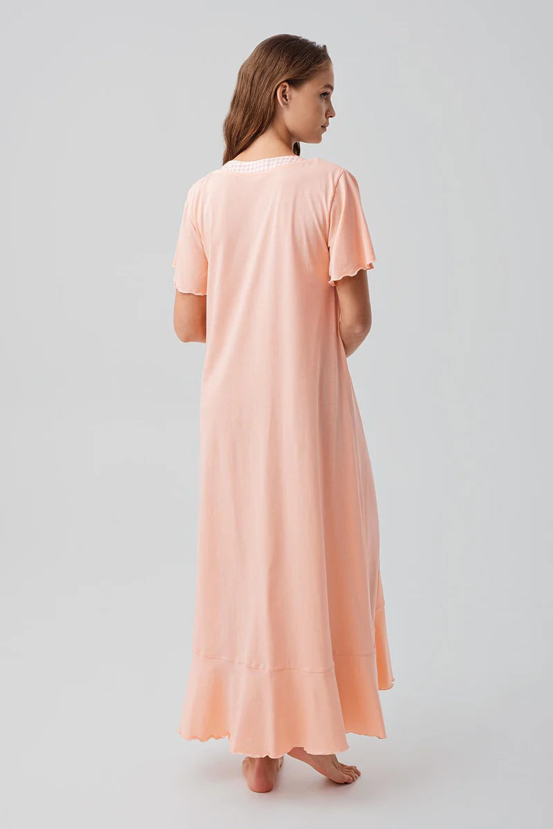 Pleated Skirt Cotton Plus Size Maternity Feeding-Friendly Nightgown Salmon - S19100