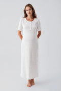 Flower Pattern Cotton Maternity Feeding-Friendly Nightgown Ecru - S19103
