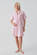 Striped Woven Cotton Maternity Feeding-Friendly Nightgown Pink - S19108
