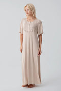 Lacy Edge Plus Size Maternity Feeding-Friendly Nightgown Beige - S19109