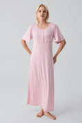 Lacy Edge Plus Size Maternity Feeding-Friendly Nightgown Powder - S19109