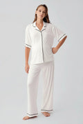 Piped Oversize Maternity Feeding-Friendly Pajama Set Ecru - S19210