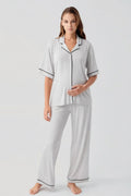 Piped Oversize Maternity Feeding-Friendly Pajama Set Grey - S19210