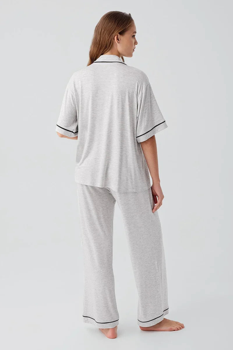 Piped Oversize Maternity Feeding-Friendly Pajama Set Grey - S19210