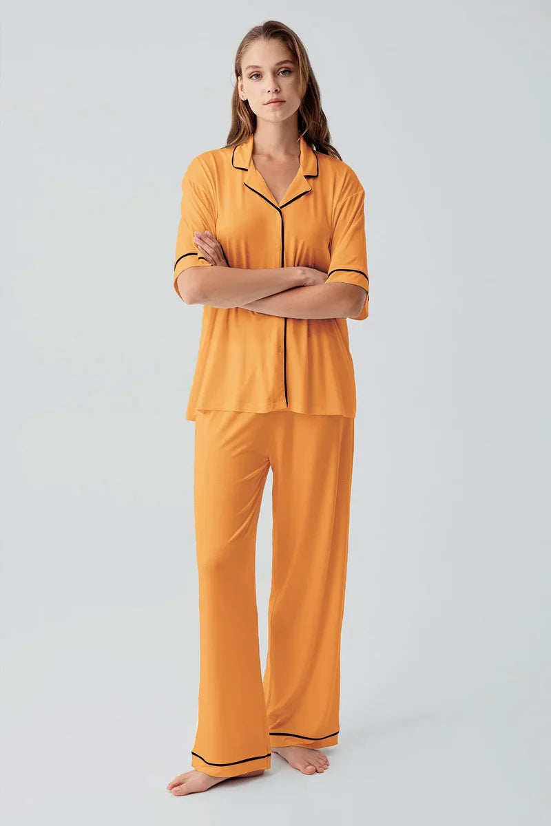 Piped Oversize Maternity Feeding-Friendly Pajama Set Orange - S19210