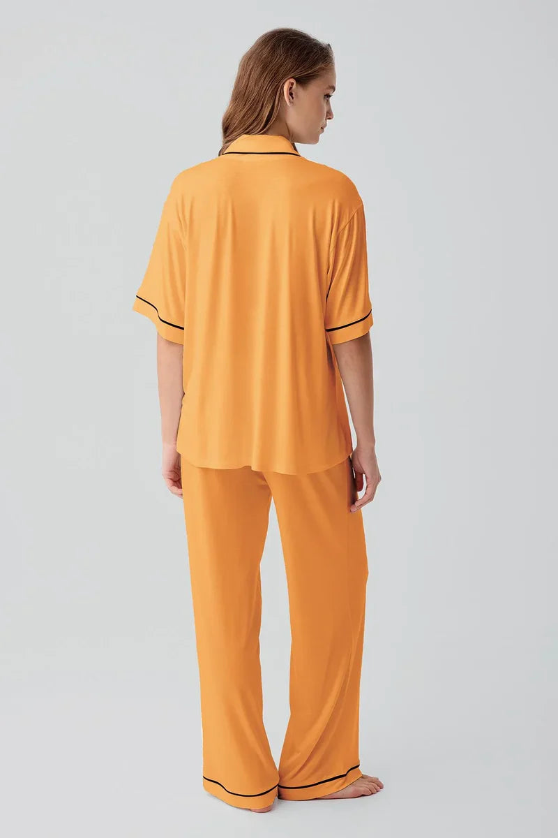 Piped Oversize Maternity Feeding-Friendly Pajama Set Orange - S19210