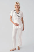 Piped Wrap Maternity Feeding-Friendly Pajama Set Ecru - S19217