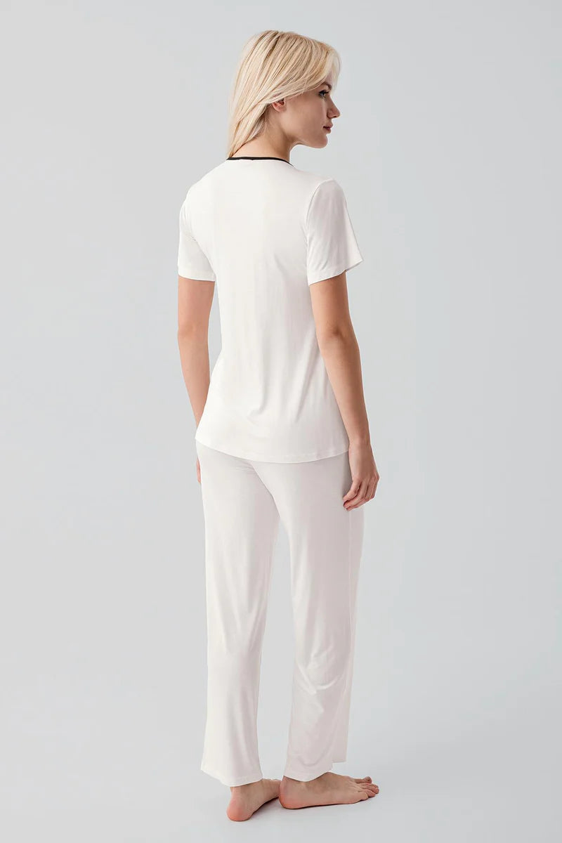 Piped Wrap Maternity Feeding-Friendly Pajama Set Ecru - S19217