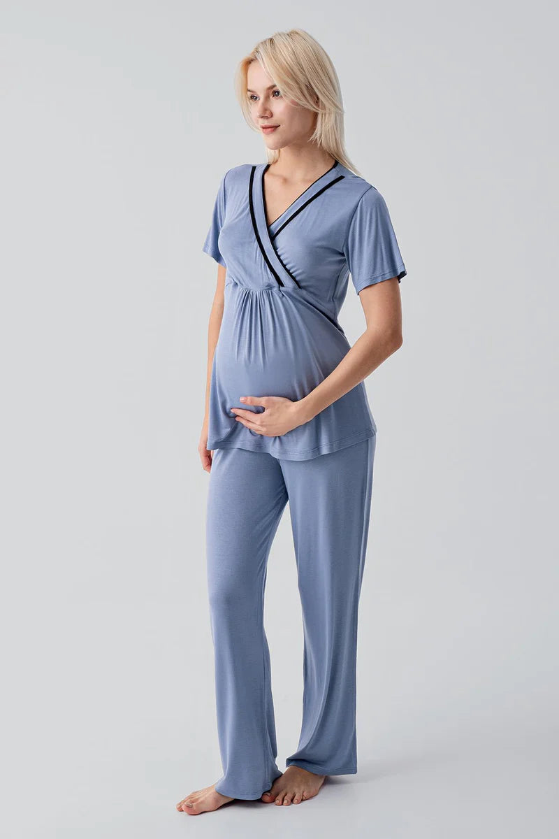 Piped Wrap 4-Piece Maternity Feeding-Friendly Set Indigo - S417217