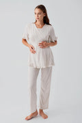 Pleated Wrap Maternity Feeding-Friendly Pajama Set Beige - S19218