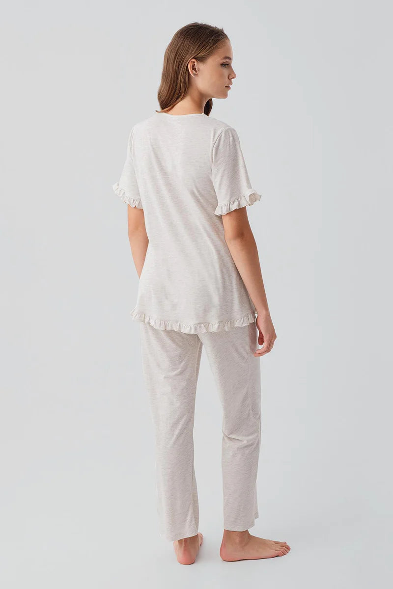 Pleated Wrap Maternity Feeding-Friendly Pajama Set Beige - S19218