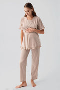 Pleated Wrap Maternity Feeding-Friendly Pajama Set Coffee - S19218