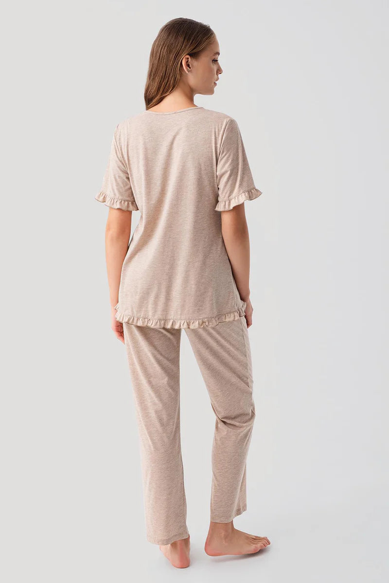 Pleated Wrap Maternity Feeding-Friendly Pajama Set Coffee - S19218