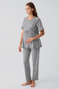 Pleated Wrap Maternity Feeding-Friendly Pajama Set Grey - S19218