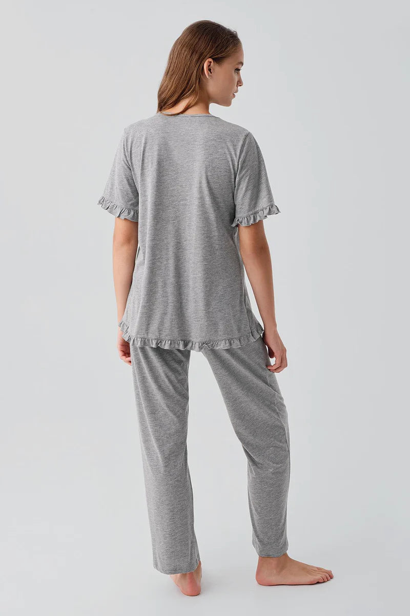 Pleated Wrap Maternity Feeding-Friendly Pajama Set Grey - S19218