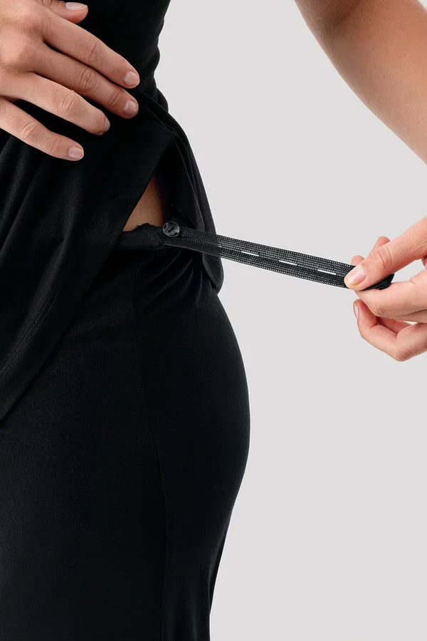 Strappy Stretch Soft 3-Piece Maternity Feeding-Friendly Pajama & Robe Set Black - S19307
