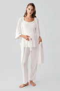 Strappy Stretch Soft 3-Piece Maternity Feeding-Friendly Pajama & Robe Set Ecru - S19307