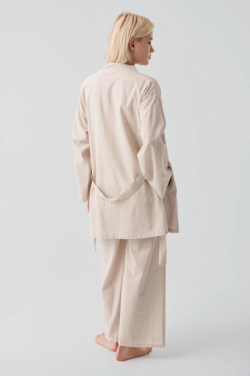 Striped Woven Cotton 4-Piece Maternity Feeding-Friendly Set Beige - S308108