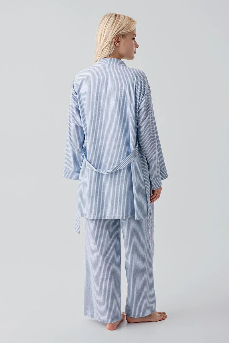Striped Woven Cotton 4-Piece Maternity Feeding-Friendly Set Blue - S308108