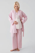 Striped Woven Cotton 3-Piece Maternity Feeding-Friendly Pajama & Robe Set Pink - S19308