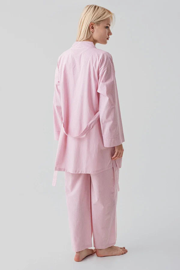 Striped Woven Cotton 4-Piece Maternity Feeding-Friendly Set Pink - S308108