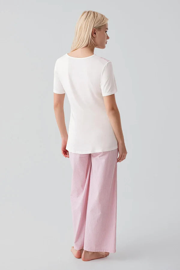 Striped Woven Cotton 4-Piece Maternity Feeding-Friendly Set Pink - S308108