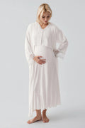 Lace Sleeve Maternity Feeding-Friendly Nightgown & Lace Back Robe Set Ecru - S19401