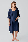 Strappy Stretch Soft Maternity Feeding-Friendly Nightgown & Robe Set Navy Blue - S19407