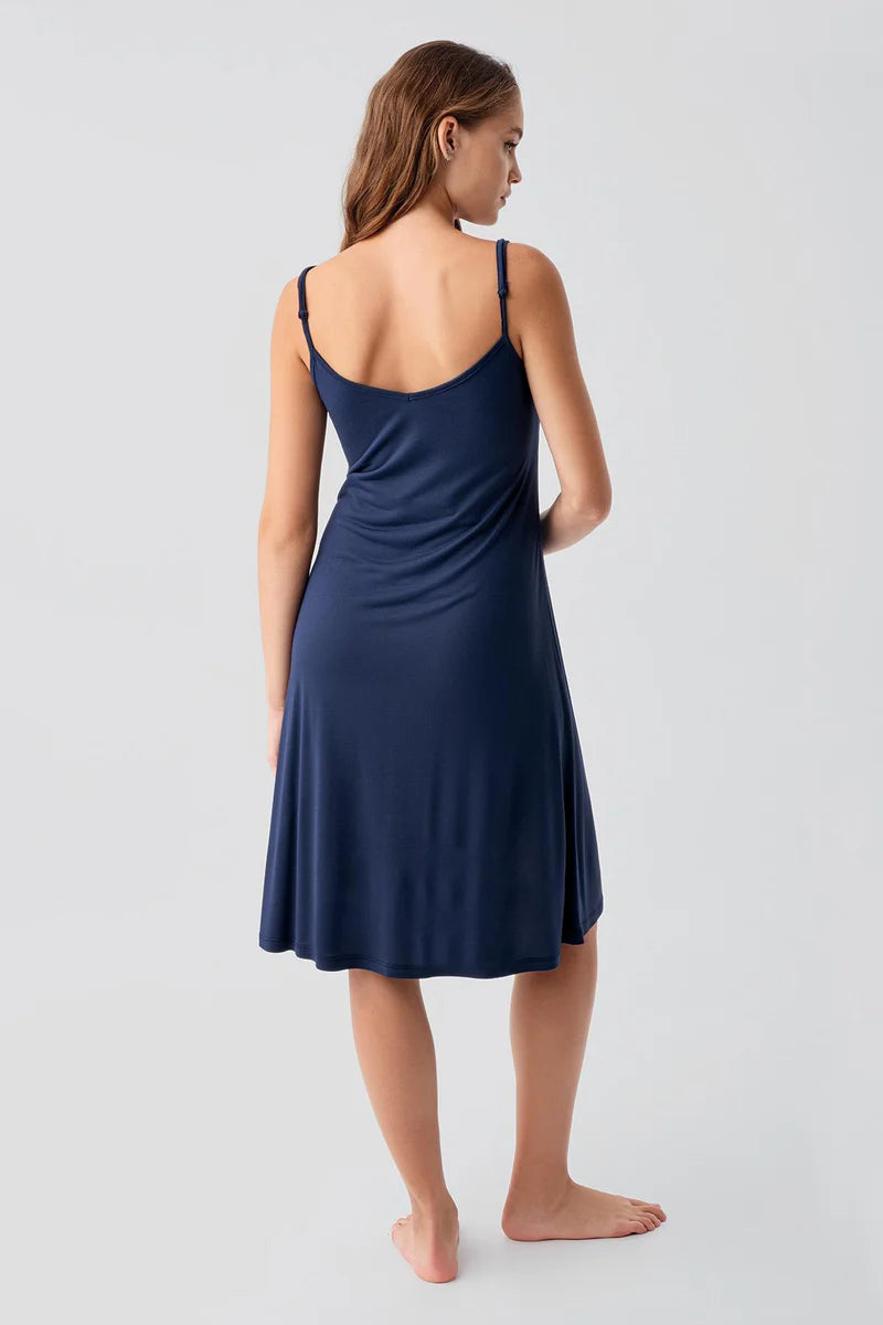 Strappy Stretch Soft Maternity Feeding-Friendly Nightgown & Robe Set Navy Blue - S19407