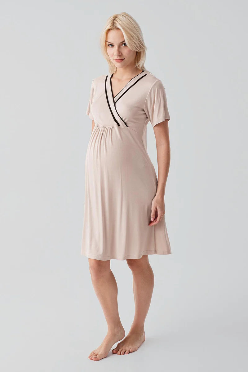 Piped Wrap 4-Piece Maternity Feeding-Friendly Set Beige - S417217