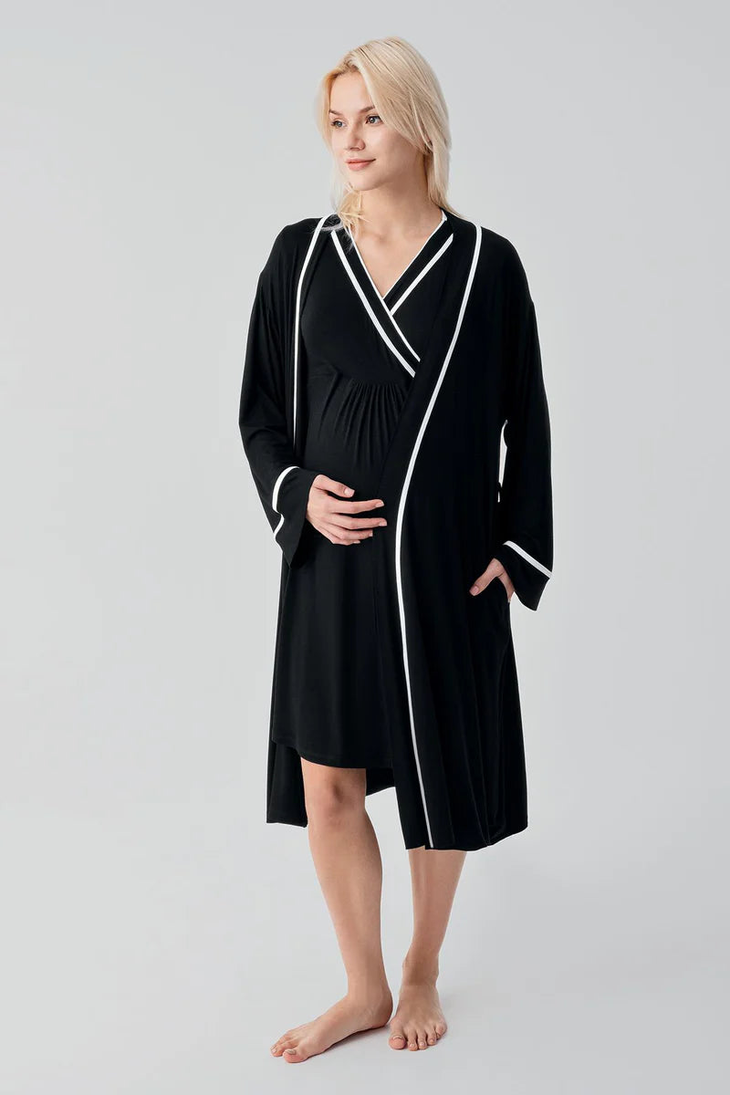 Piped Wrap 4-Piece Maternity Feeding-Friendly Set Black - S417217