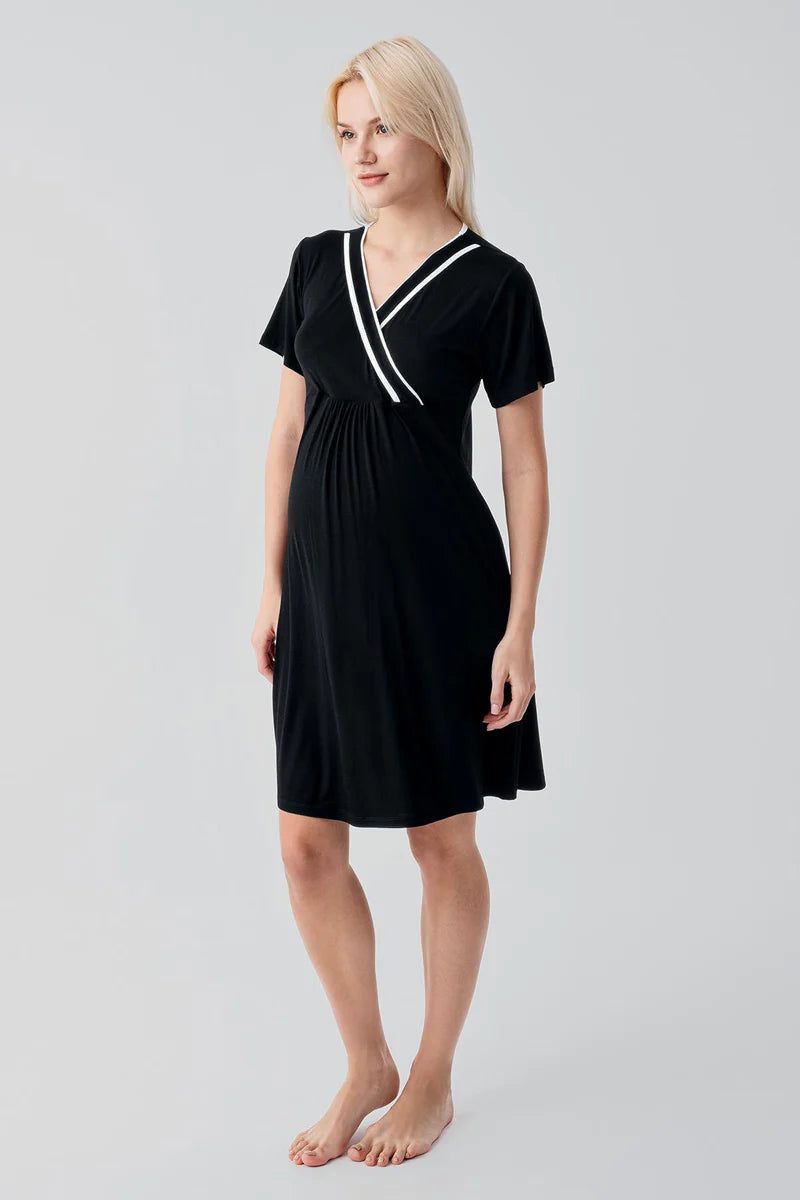 Piped Wrap 4-Piece Maternity Feeding-Friendly Set Black - S417217