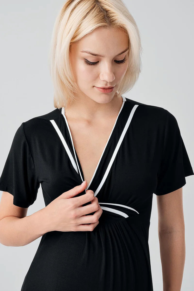 Piped Wrap 4-Piece Maternity Feeding-Friendly Set Black - S417217