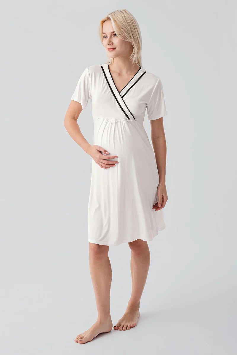 Piped Wrap 4-Piece Maternity Feeding-Friendly Set Ecru - S417217