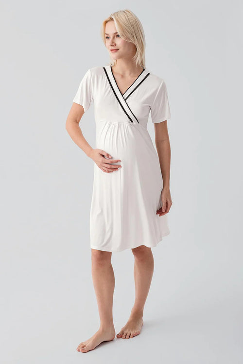 Piped Wrap 4-Piece Maternity Feeding-Friendly Set Ecru - S417217