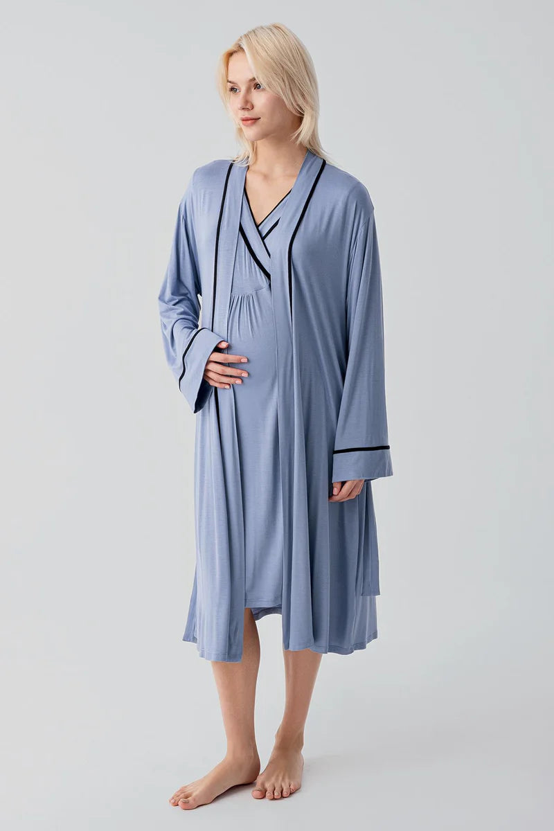 Piped Wrap 4-Piece Maternity Feeding-Friendly Set Indigo - S417217