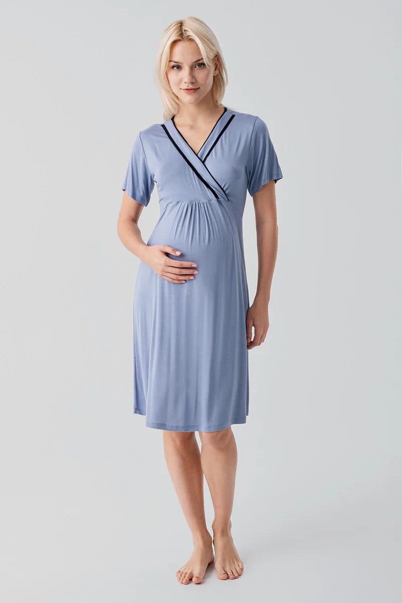 Piped Wrap 4-Piece Maternity Feeding-Friendly Set Indigo - S417217