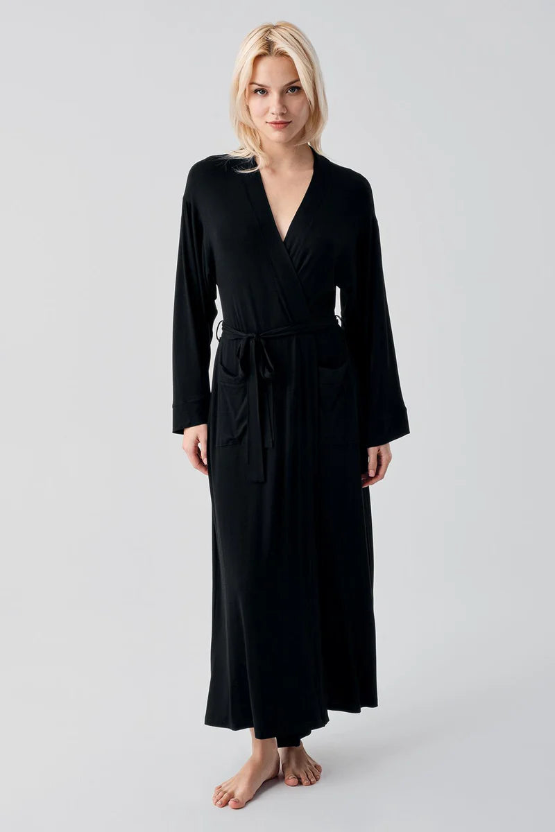 Long Soft Stretch Maternity Robe Black - 19500